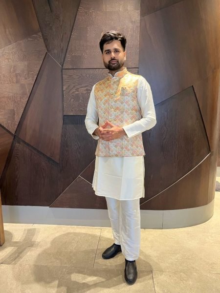 Cream Cotton Kurta Pajama with Pink Designer Jacket Traditional Wear for Family Events Kurta Pajama Wholesale