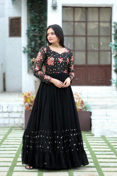 Faux Blooming With Sequins-Multi & Multi Thread Embroidered Work Gown  Anarkali Kurtis 