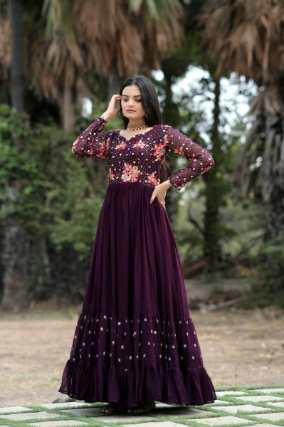 Faux Blooming With Sequins-Multi & Multi Thread Embroidered Work Gown  Anarkali Kurtis 