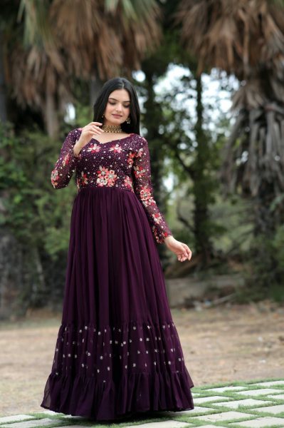 Faux Blooming With Sequins-Multi & Multi Thread Embroidered Work Gown  Anarkali Kurtis 