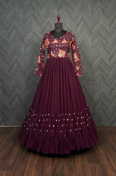 Faux Blooming With Sequins-Multi & Multi Thread Embroidered Work Gown  Anarkali Kurtis 