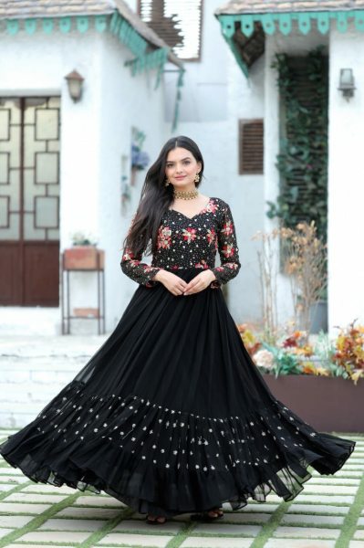 Faux Blooming With Sequins-Multi & Multi Thread Embroidered Work Gown  Anarkali Kurtis 