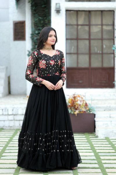 Faux Blooming With Sequins-Multi & Multi Thread Embroidered Work Gown  Anarkali Kurtis 