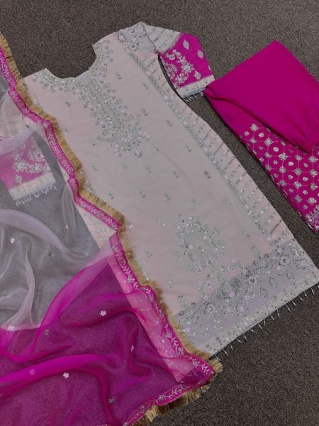 Faux Georgette And Fancy Sleeve With Work Plazzo Suits  Ready To Wear Collection