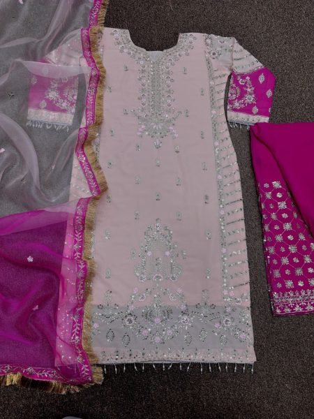 Faux Georgette And Fancy Sleeve With Work Plazzo Suits  Ready To Wear Collection