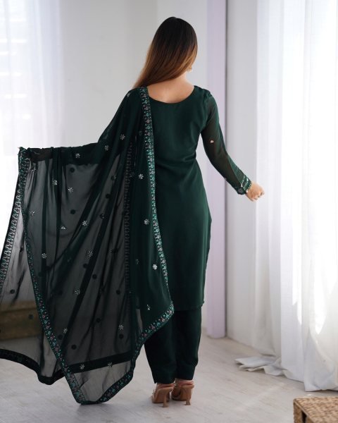 royal glam georgette suit in Green with mirror work ideal for weddings & festive wear Ready To Wear Collection