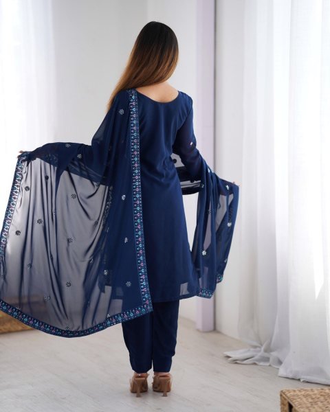 Faux Georgette Embroidered Suit with Real Mirror Work 3Pc Set for Festivals   Weddings Buy Wholesale Direct from Surat Ready To Wear Collection