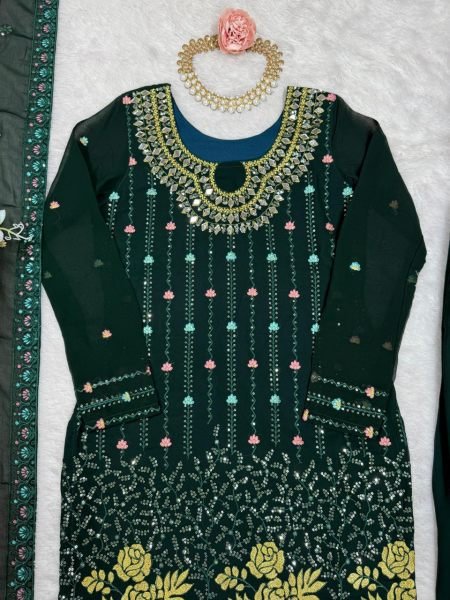royal glam georgette suit in Green with mirror work ideal for weddings & festive wear Ready To Wear Collection