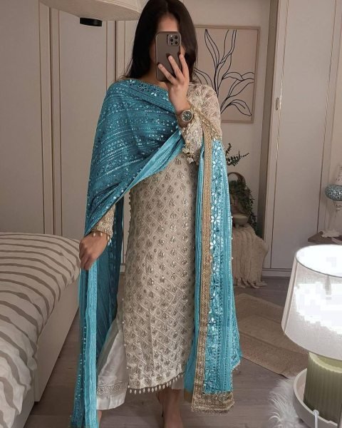 Faux Georgette Embroidered With Sequence Pakistani Salwar Suit Ready To Wear Collection