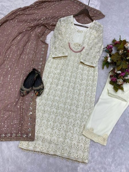 Faux Georgette Embroidered With Sequence Pakistani Salwar Suit Ready To Wear Collection