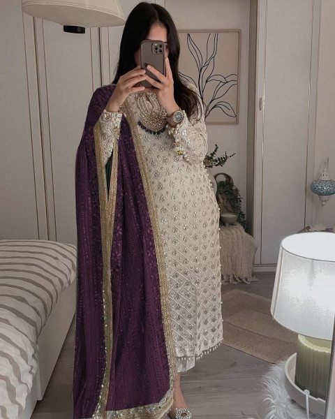 Faux Georgette Embroidered With Sequence Pakistani Salwar Suit Ready To Wear Collection