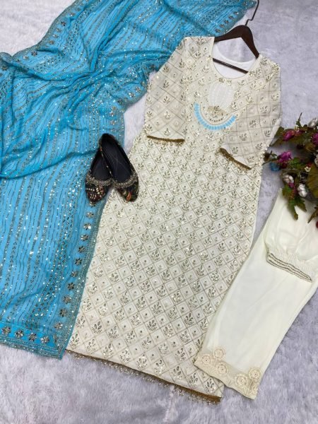 Faux Georgette Embroidered With Sequence Pakistani Salwar Suit Ready To Wear Collection