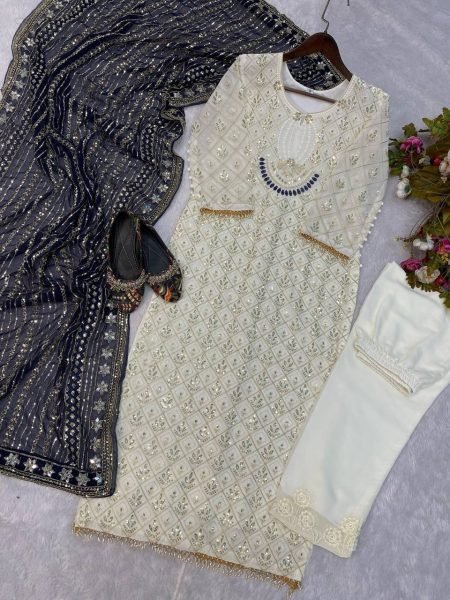 Faux Georgette Embroidered With Sequence Pakistani Salwar Suit Ready To Wear Collection