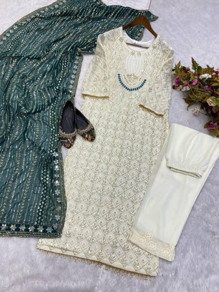 Faux Georgette Embroidered With Sequence Pakistani Salwar Suit Ready To Wear Collection