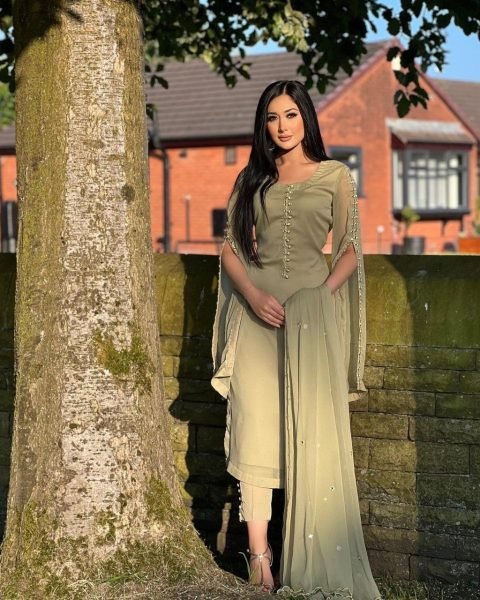 Faux Georgette Kurti Set With Embroidery work   Fancy Potli Button  3 Piece Kurti Set