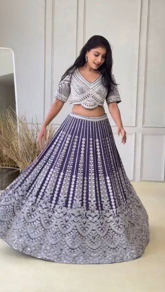 Faux Georgette Semi Stitched Lehenga with Coding Dori and Sequins Work  Blouse   Dupatta Set By Royal Export Designer Lehenga Choli