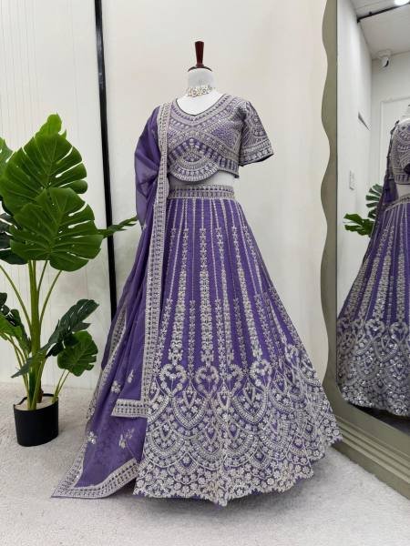 Faux Georgette Semi Stitched Lehenga with Coding Dori and Sequins Work  Blouse   Dupatta Set By Royal Export Designer Lehenga Choli