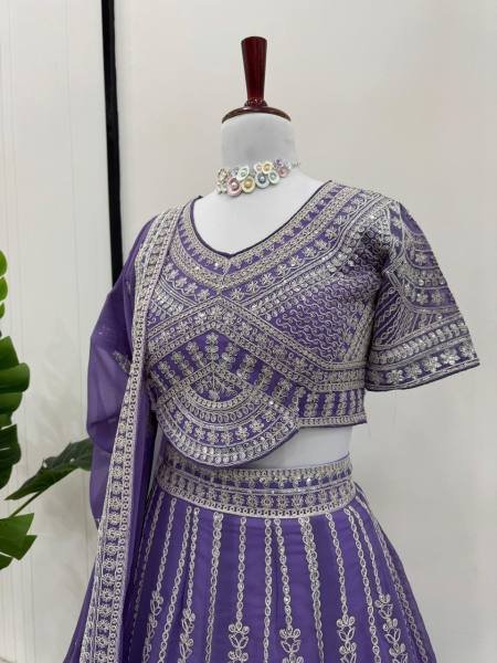 Faux Georgette Semi Stitched Lehenga with Coding Dori and Sequins Work  Blouse   Dupatta Set By Royal Export Designer Lehenga Choli