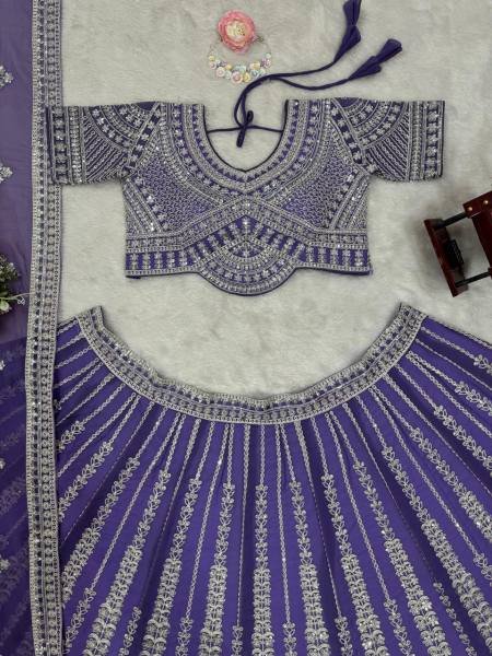 Faux Georgette Semi Stitched Lehenga with Coding Dori and Sequins Work  Blouse   Dupatta Set By Royal Export Designer Lehenga Choli