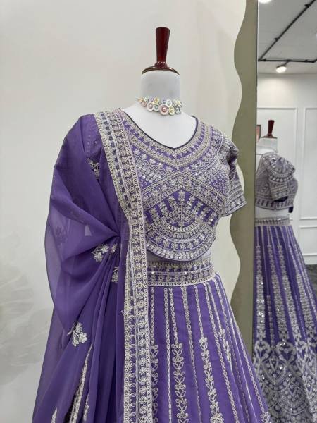 Faux Georgette Semi Stitched Lehenga with Coding Dori and Sequins Work  Blouse   Dupatta Set By Royal Export Designer Lehenga Choli