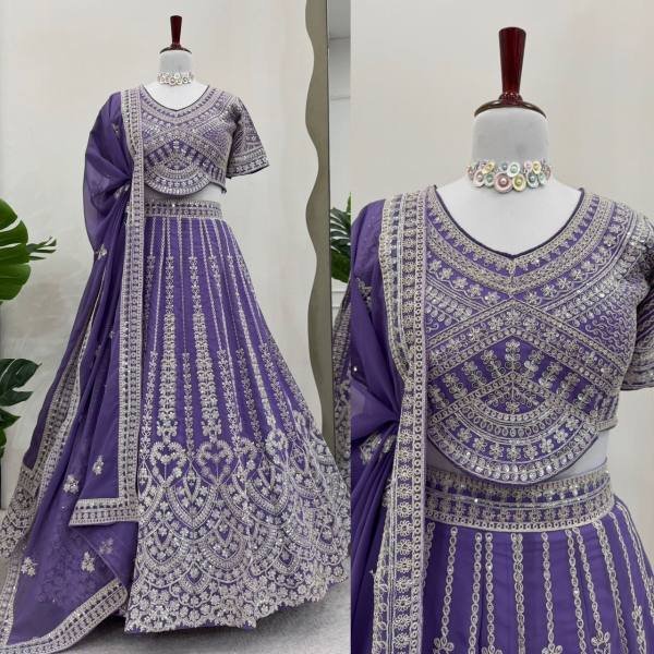 Faux Georgette Semi Stitched Lehenga with Coding Dori and Sequins Work  Blouse   Dupatta Set By Royal Export Designer Lehenga Choli