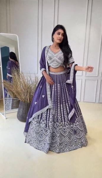Faux Georgette Semi Stitched Lehenga with Coding Dori and Sequins Work  Blouse   Dupatta Set By Royal Export Designer Lehenga Choli