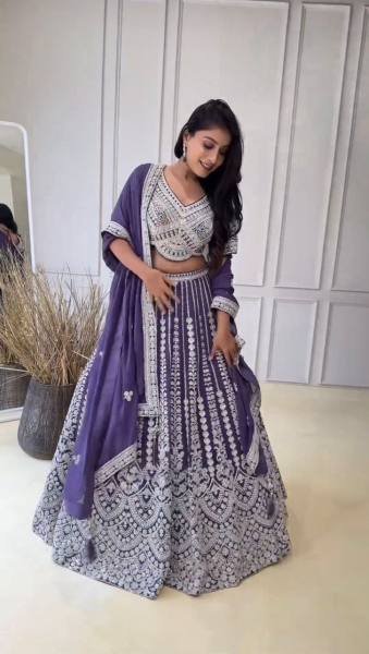 Faux Georgette Semi Stitched Lehenga with Coding Dori and Sequins Work  Blouse   Dupatta Set By Royal Export Designer Lehenga Choli