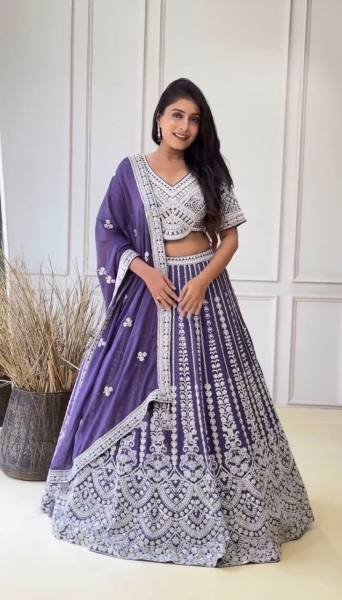 Faux Georgette Semi Stitched Lehenga with Coding Dori and Sequins Work  Blouse   Dupatta Set By Royal Export Designer Lehenga Choli