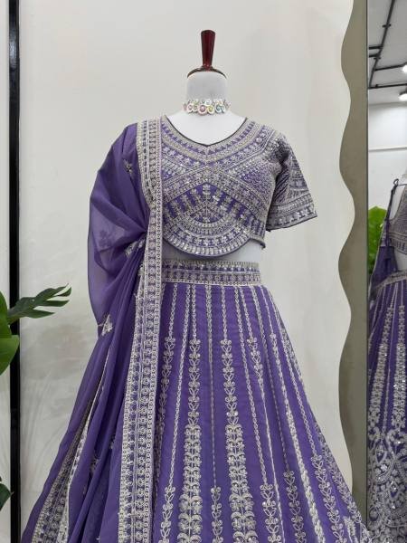 Faux Georgette Semi Stitched Lehenga with Coding Dori and Sequins Work  Blouse   Dupatta Set By Royal Export Designer Lehenga Choli