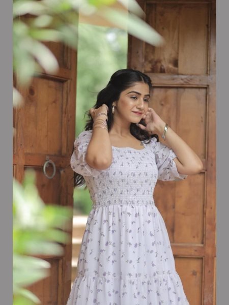 Faux georgette white color Digital Print Anarkali Gown Georgette Kurti 