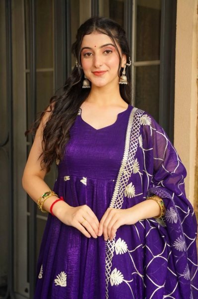 Fendy Silk Anarkali Gown Set with Palazzo and Dupatta Partywear Ready Anarkali Kurtis 