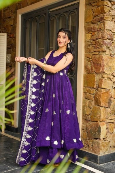 Fendy Silk Anarkali Gown Set with Palazzo and Dupatta Partywear Ready Anarkali Kurtis 