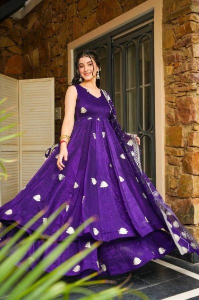 Fendy Silk Anarkali Gown Set with Palazzo and Dupatta Partywear Ready Anarkali Kurtis 