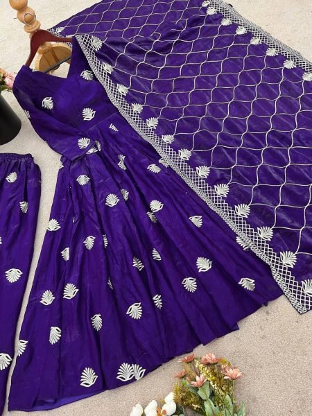 Fendy Silk Anarkali Gown Set with Palazzo and Dupatta Partywear Ready Anarkali Kurtis 