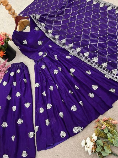 Fendy Silk Anarkali Gown Set with Palazzo and Dupatta Partywear Ready Anarkali Kurtis 