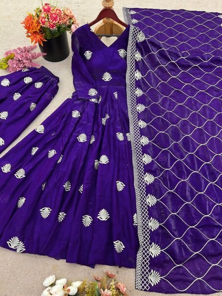 Fendy Silk Anarkali Gown Set with Palazzo and Dupatta Partywear Ready Anarkali Kurtis 