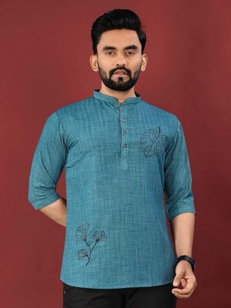 Festival Fresh Embroidered Designer Short Kurta in Soft Cotton for Men Mens Short Kurta