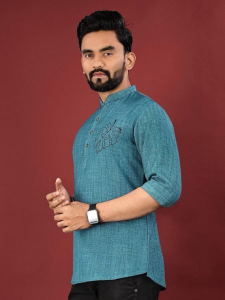 Festival Fresh Embroidered Designer Short Kurta in Soft Cotton for Men Mens Short Kurta