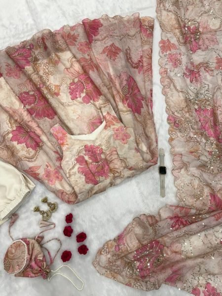 Festival Ready Cream Digital Print Organza Anarkali Suit for Import-Export Buyers  Anarkali Kurtis 