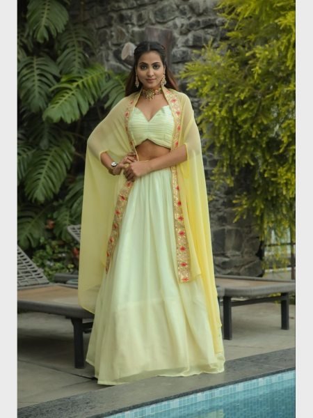 Festival Seasons Georgette Stylish Lehenga Choli With Koti Designer Lehenga Choli