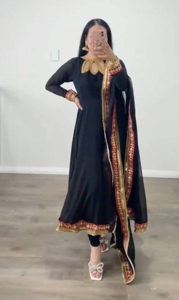 Festival Special Black Georgette Embroidered Gown   Ready To Wear Collection