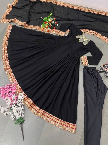 Festival Special Black Georgette Embroidered Gown   Ready To Wear Collection
