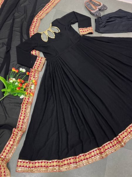 Festival Special Black Georgette Embroidered Gown   Ready To Wear Collection
