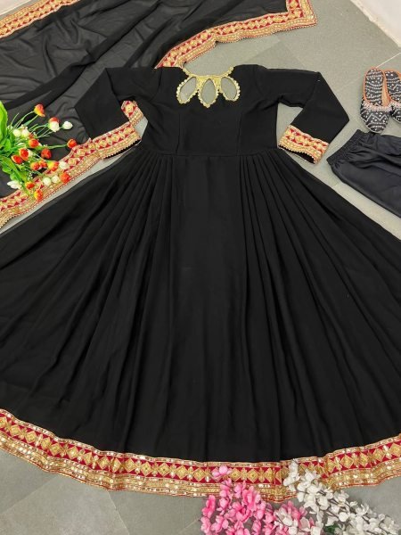 Festival Special Black Georgette Embroidered Gown   Ready To Wear Collection