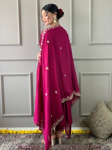 Festival Special Embroidery Work Kurti Pant With Dupatta  3 Piece Kurti Set