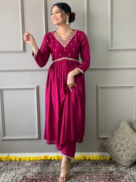 Festival Special Embroidery Work Kurti Pant With Dupatta  3 Piece Kurti Set