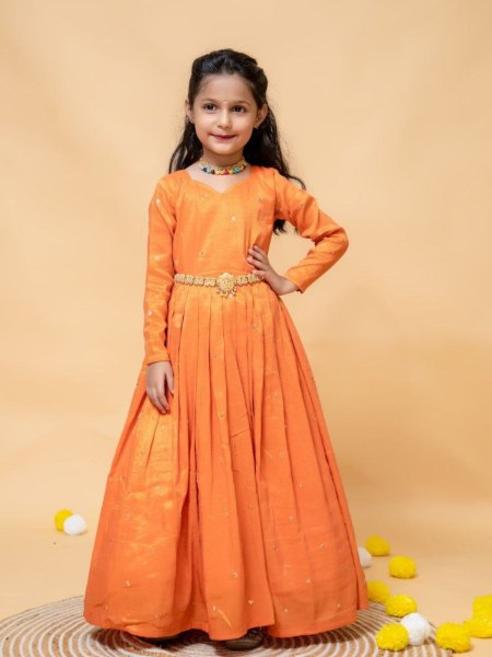 Festival Special Girls Tissue Silk Gown With Dupatta  Girls Wear