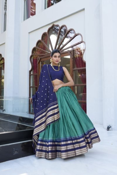  Festival Special Pure Chanderi Plain With Zari Weaving Work Border Lehenga Choli Designer Lehenga Choli