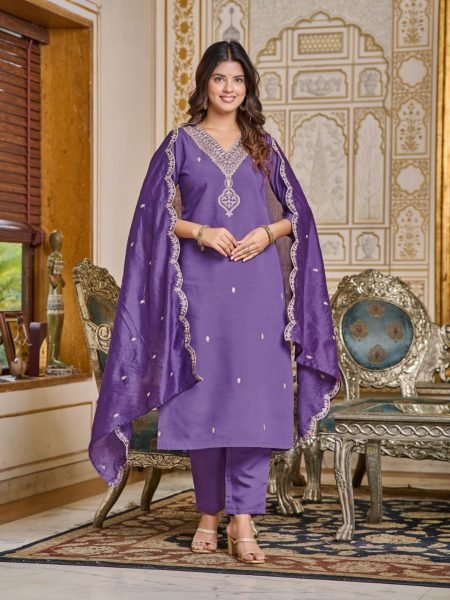 Festival Wear Chanderi Embroidery Kurti Pant With Dupatta  3 Piece Kurti Set