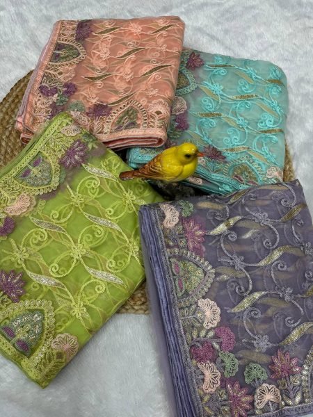 Festival Wear Embroidered Net Sarees Heavy Border  Foil   Multithread Work  Wholesale Collection by Surat Dealer Net Sarees Wholesale